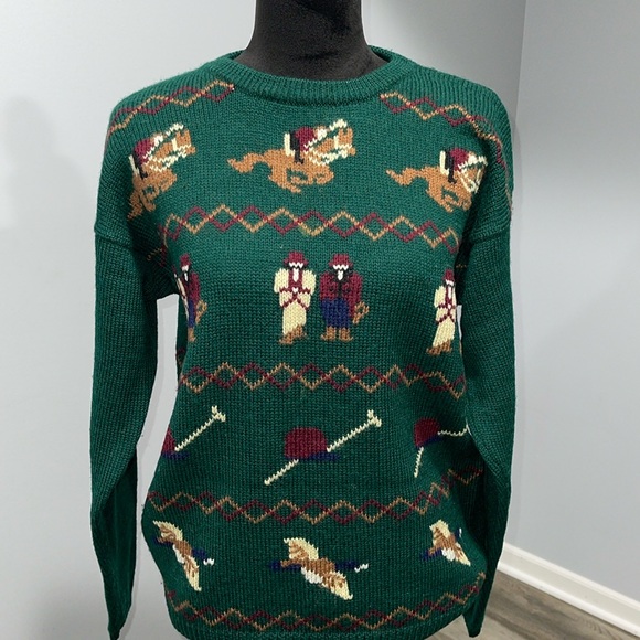 Vintage 1980s Skyr sportswear wool sweater equestrian Polo theme size medium - Picture 1 of 15